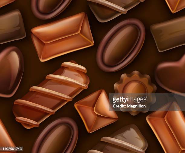 chocolate candies seamless pattern - cocoa powder stock illustrations