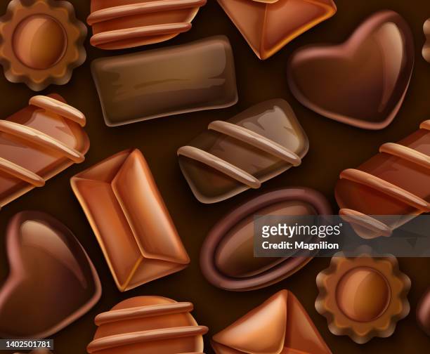 chocolate candies seamless pattern - cocoa powder stock illustrations