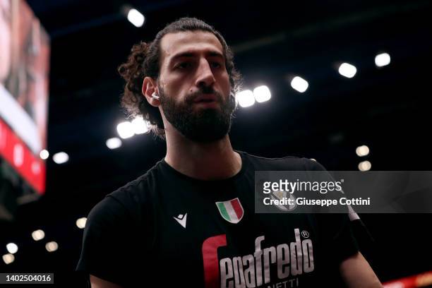 Tornike Shengelia of Virtus Segafredo Bologna looks on prior to the LBA Lega Basket Serie A Playoffs Final Game Three match between AX Armani...
