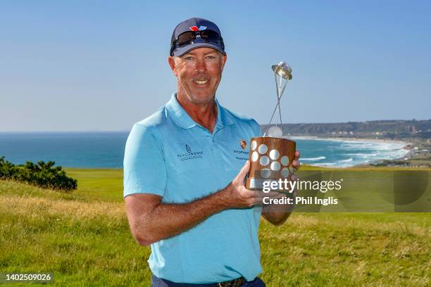 Richard Green of Australia poses with the trophy o Day Four of the Jersey Legends at La Moye Golf Club on June 12, 2022 in St Helier, Jersey.