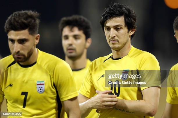 Sardar Azmoun of Iran looks on before the FIFA Friendly Regular Round match between Iran and Algeria at Suheim Bin Hamad Stadium on June 12, 2022 in...