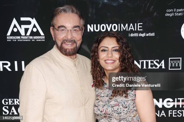 Kabir Bedi and Parveen Dusanj attend the Filming Italy 2022 red carpet on June 12, 2022 in Santa Margherita di Pula, Italy.