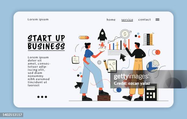 exchange of ideas and solution-oriented employees in business life. the subject about the teamwork of a man and a woman. - ipo stock illustrations