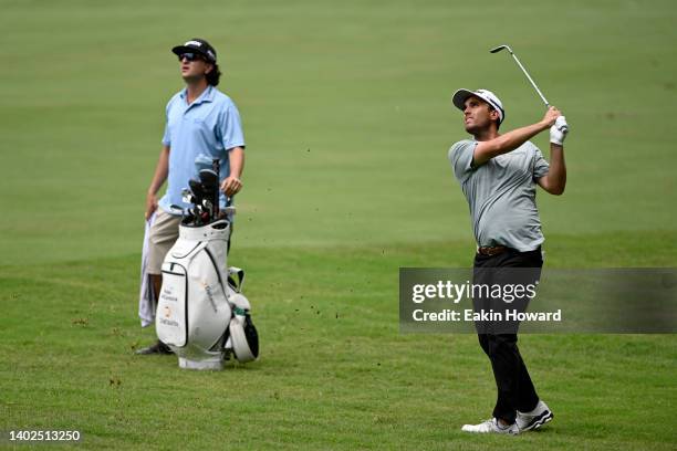 Ryan McCormick plays his second shot of the first hole during the final round of the BMW Charity Pro-Am at Thornblade Club on June 12, 2022 in Greer,...