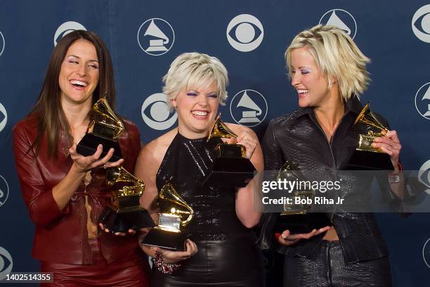 Grammy Award Winners Dixie Chicks: Emily Robison, left, Natalie Maines and Martie Maguire backstage at the 42nd Annual Grammy Awards, February 23,...