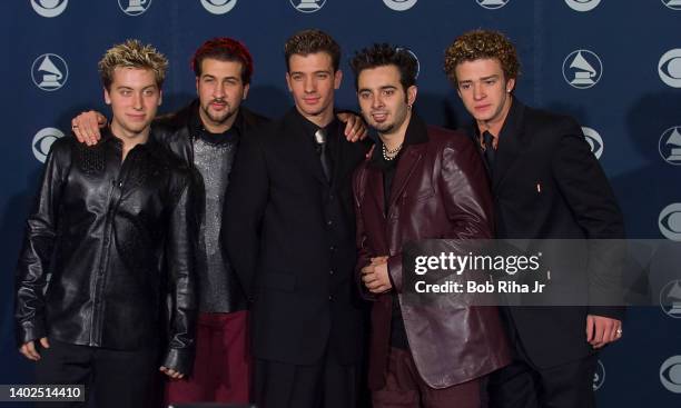 Members: Lance Bass, Joey Fatone, JC Chasez, Chris Kirkpatrick and Justin Timberlake backstage at the 42nd Annual Grammy Awards, February 23, 2000 in...