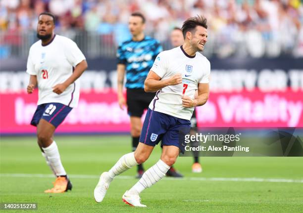 Mark Wright of Team England celebrates after scoring their team's first goal during the Soccer Aid for Unicef 2022 match between Team England and...