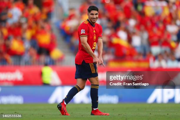 Carlos Soler of Spain celebrates after scoring their team's first goal during the UEFA Nations League League A Group 2 match between Spain and Czech...