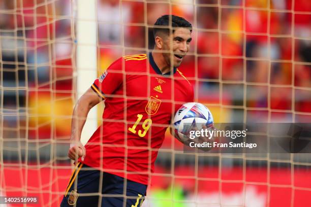 Carlos Soler of Spain celebrates after scoring their team's first goal during the UEFA Nations League League A Group 2 match between Spain and Czech...