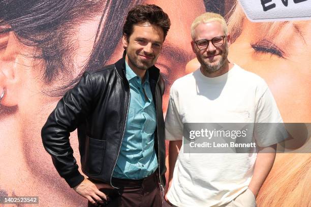 Sebastian Stan and Seth Rogen attend Los Angeles FYC "Clips + Conversation" event for Hulu's "Pam & Tommy" at El Capitan Theatre on June 12, 2022 in...
