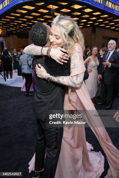 Myles Frost and Paris Jackson embrace during the 75th Annual Tony Awards at Radio City Music Hall on June 12, 2022 in New York City.