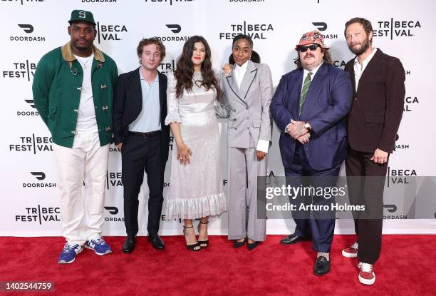 Lionel Boyce, Jeremy Allen White, Joanna Calo, Ayo Edebiri, Matty Matheson, and Ebon Moss-Bachrach attend "The Bear" premiere during the 2022 Tribeca...