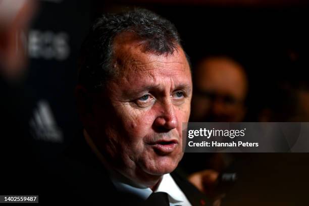 Head coach Ian Foster speaks to the media during the New Zealand All Blacks Squad Announcement at Fale o Samoa on June 13, 2022 in Auckland, New...