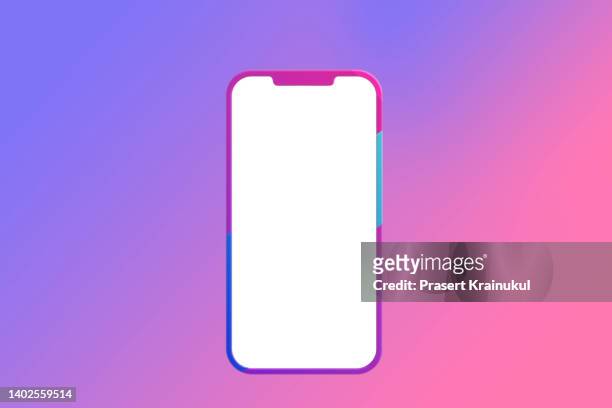 smartphone mock up with gradient color on purple pink  background - smartphone background stockfoto's en -beelden