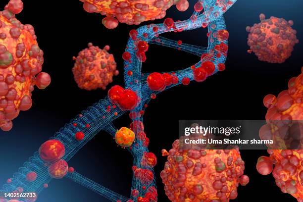 dna spiral with monkeypox virus attacking - virus epidemic stock pictures, royalty-free photos & images