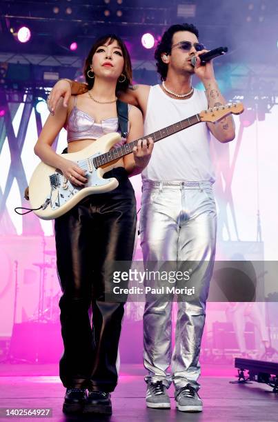 JinJoo Lee and Joe Jonas of DNCE perform at the Capital Pride concert and festival on Pennsylvania Avenue during Pride Week on June 12, 2022 in...