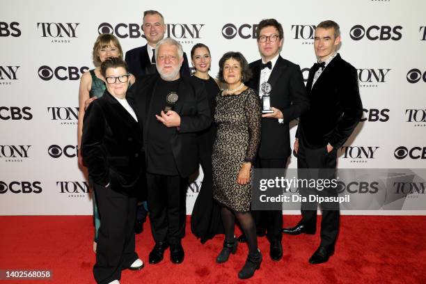 The Cast of "The Lehman Trilogy" pose in the press room after winning Best Play and Best Performance by an Actor in a Leading Role in a Play during...