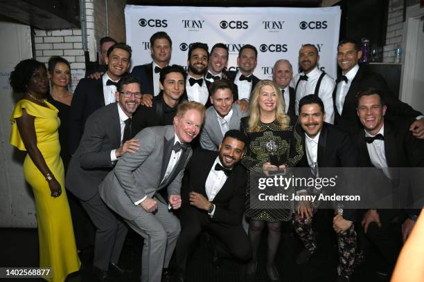 Carole Rothman and the cast and crew of "Take Me Out" pose backstage with the award for "Best Revival of a Play" at the 75th Annual Tony Awards at...