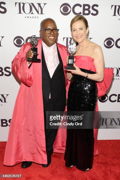 Michael R. Jackson, winner of the award for Best Book of a Musical for "A Strange Loop," and "A Strange Loop" producer Barbara Whitman pose in the...