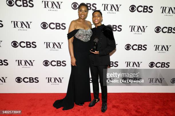 Jennifer Hudson and Myles Frost pose in the press room during the 75th Annual Tony Awards at 3 West Club on June 12, 2022 in New York City.