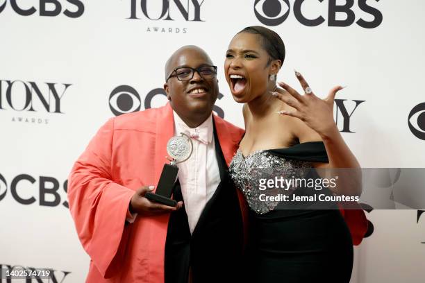 Michael R. Jackson and Jennifer Hudson are seen at the 75th Annual Tony Awards press room at 3 West Club on June 12, 2022 in New York City.