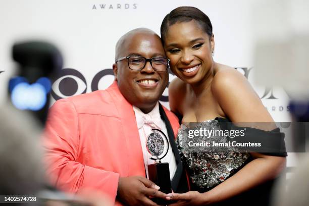 Michael R. Jackson and Jennifer Hudson are seen at the 75th Annual Tony Awards press room at 3 West Club on June 12, 2022 in New York City.