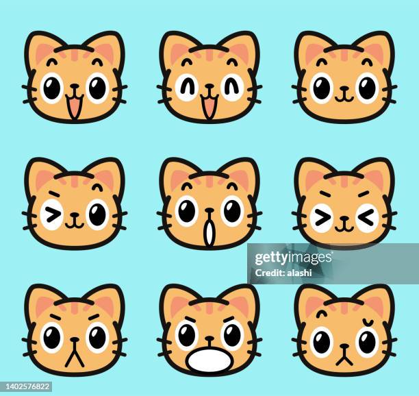 bildbanksillustrationer, clip art samt tecknat material och ikoner med cute facial expression icon of the cat - spräcklig katt