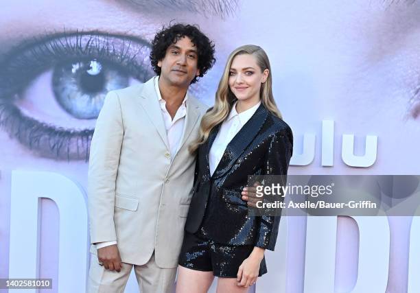 Naveen Andrews and Amanda Seyfried attend the Emmy FYC "Clips & Conversation" Event for Hulu's "The Dropout" at El Capitan Theatre on June 12, 2022...