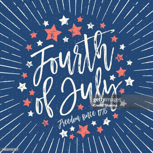 fourth of july modern calligraphy greeting card - dark blue background - 4th of july type stock illustrations