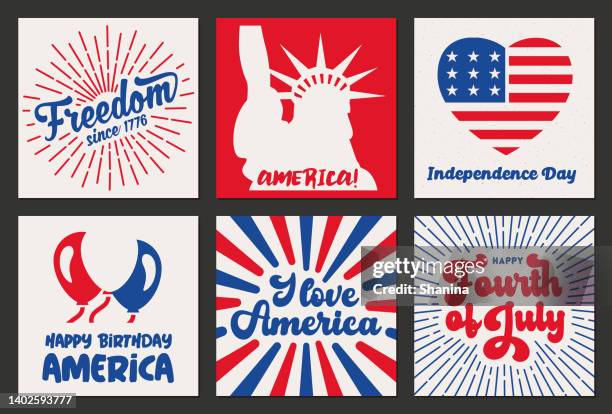 set of fourth of july holiday greeting cards - vehicle-features-icon stock illustrations