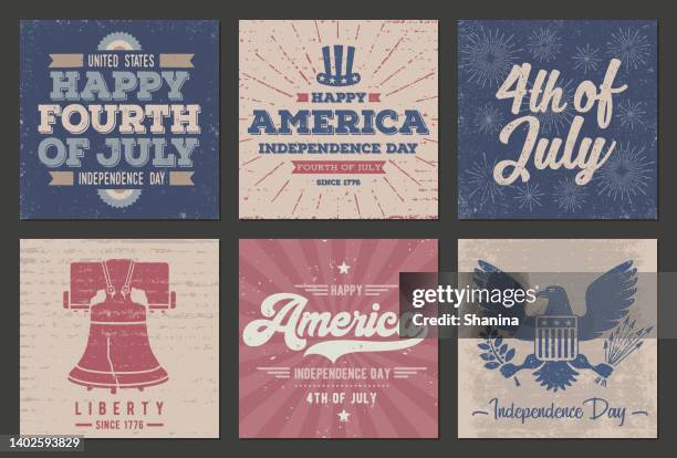 set of fourth of july holiday greeting cards - vintage style - fourth of july stock illustrations