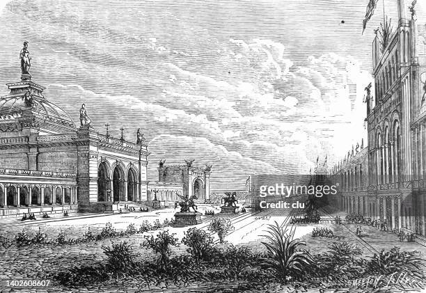 centennial international exhibition 1876 in philadelphia, first official united states world's fair - 1876 stock illustrations