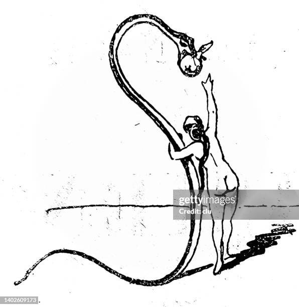 woman and the snake, apple in snake's mouth - snake stock illustrations