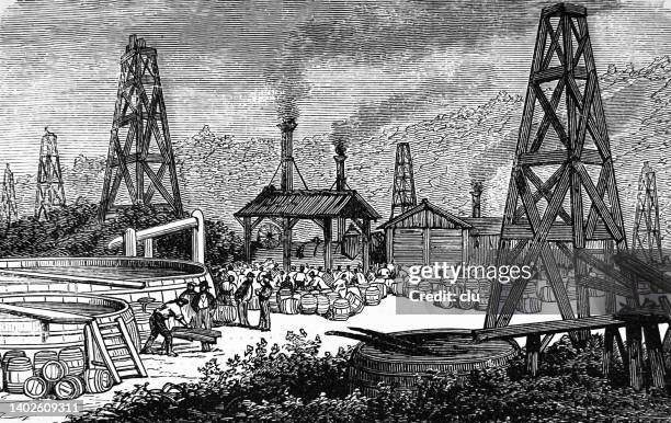 ilustrações de stock, clip art, desenhos animados e ícones de oil extraction in pennsylvania, usa - oil explorations pensylvania