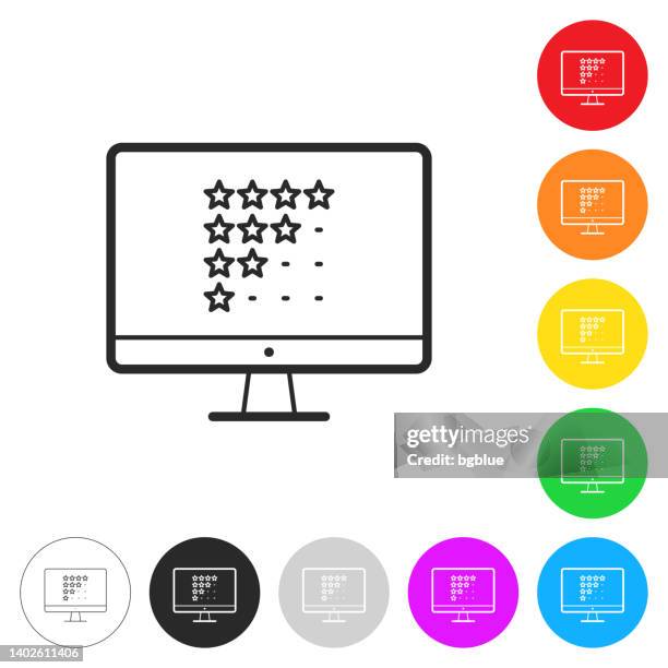 desktop computer with star rating. icon on colorful buttons - feedback loop icon stock illustrations