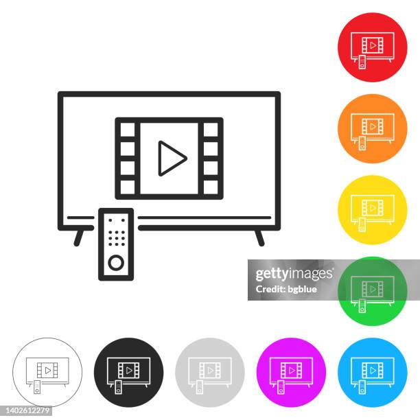 ilustrações de stock, clip art, desenhos animados e ícones de watch video on tv. icon on colorful buttons - netflix