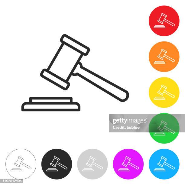 ilustraciones, imágenes clip art, dibujos animados e iconos de stock de juez gavel. icono en botones coloridos - bid