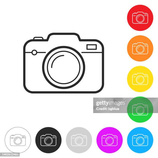 kamera. symbol auf bunten schaltflächen - coin photos stock-grafiken, -clipart, -cartoons und -symbole