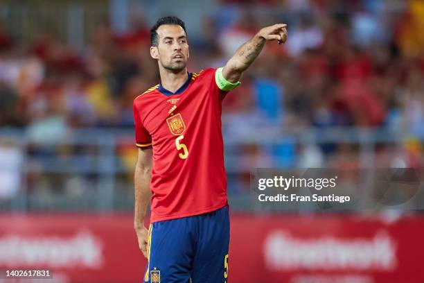 Sergio Busquets of Spain looks on during the UEFA Nations League League A Group 2 match between Spain and Czech Republic at La Rosaleda Stadium on...