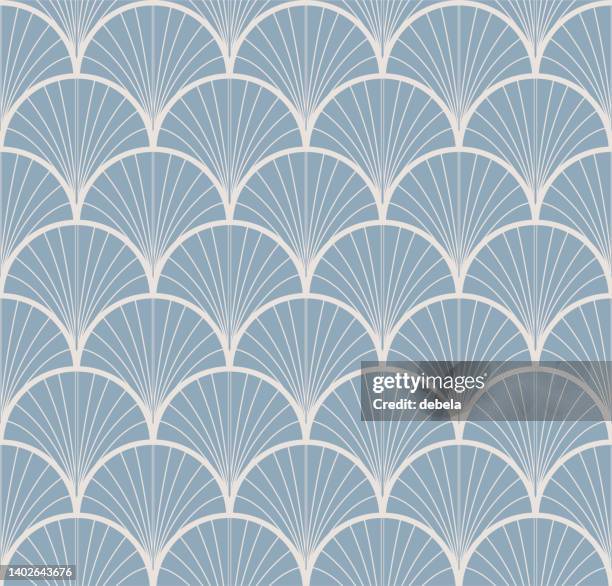 stockillustraties, clipart, cartoons en iconen met art deco fan pattern. light blue and cream ornamental background. interior decor design. - art deco pattern