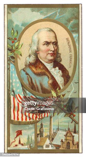 benjamin franklin art nouveau illustration - ben franklin portrait stock illustrations