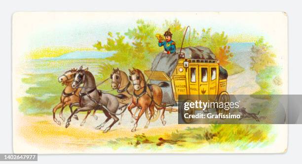 postal carriage stagecoach in germany art nouveau illustration - stage coach stock illustrations