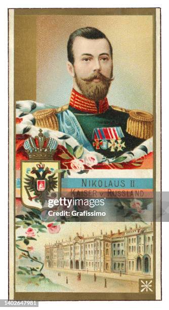 emperor of russia nicholas ii portrait art nouveau illustration - russian culture stock illustrations