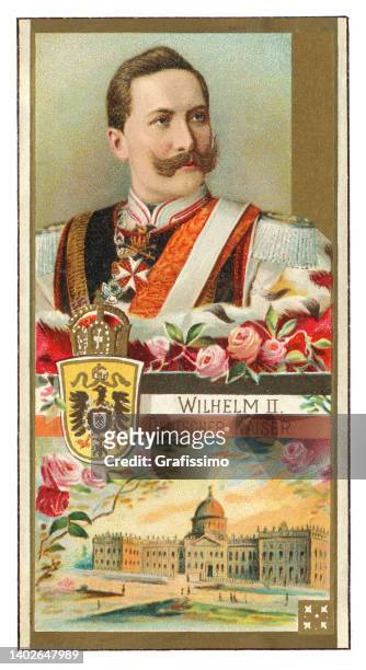 porträt des deutschen kaisers wilhelm ii. jugendstilillustration - könig königliche persönlichkeit stock-grafiken, -clipart, -cartoons und -symbole