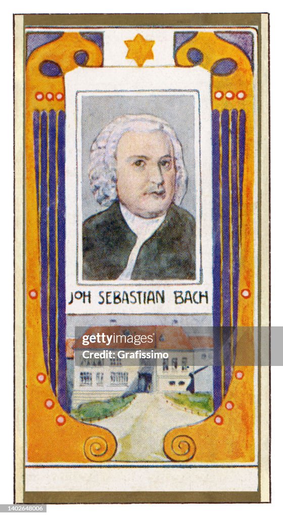 Johann Sebastian Bach komponiert Porträt Jugendstilillustration