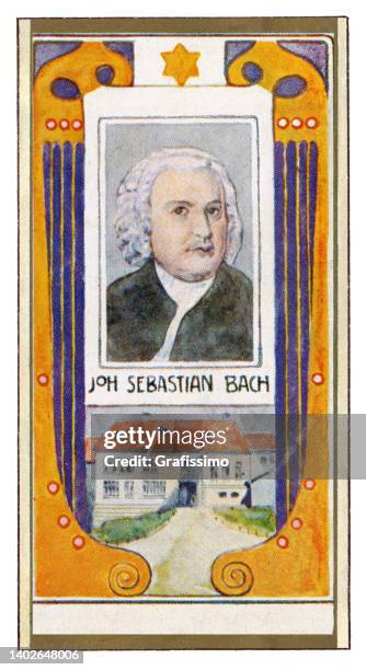 johann sebastian bach komponiert porträt jugendstilillustration - bach stock-grafiken, -clipart, -cartoons und -symbole