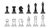 Chess icon set. Black and linear. Vector EPS 10