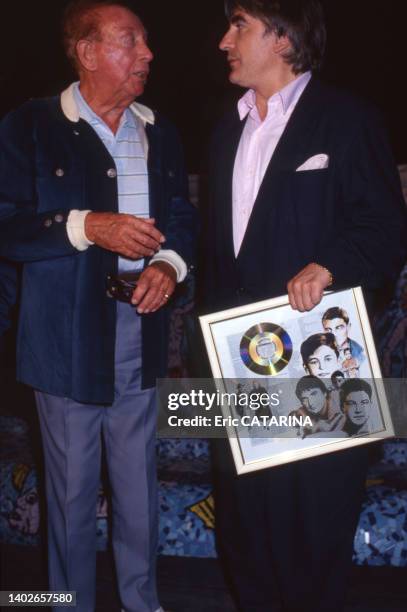 Charles Trenet et Serge Lama à Sète, en juin 1989.