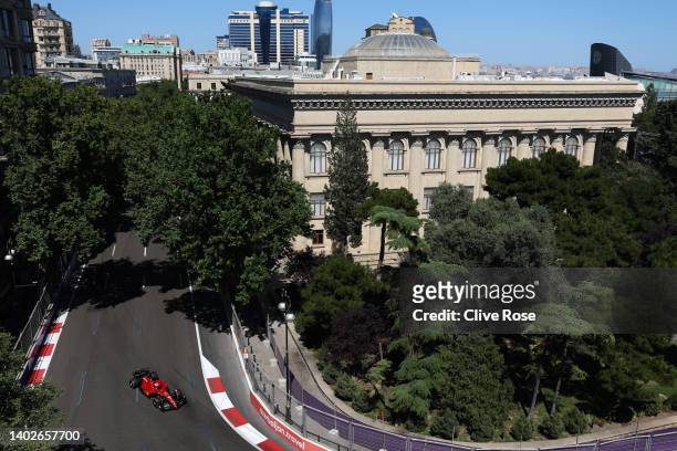 Charles Leclerc of Monaco driving the Ferrari F1-75 as his engine fails leading to him retiring from the race during the F1 Grand Prix of Azerbaijan...