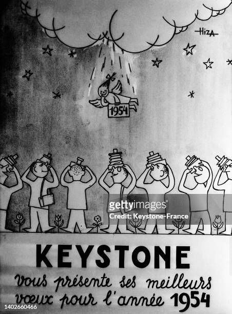 Carte de voeux de l'agence photographique Keystone pour le nouvel an 1954.